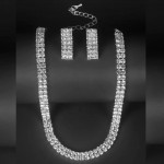 Colier cu cercei AS02II Argintiu cu cristale din sticla